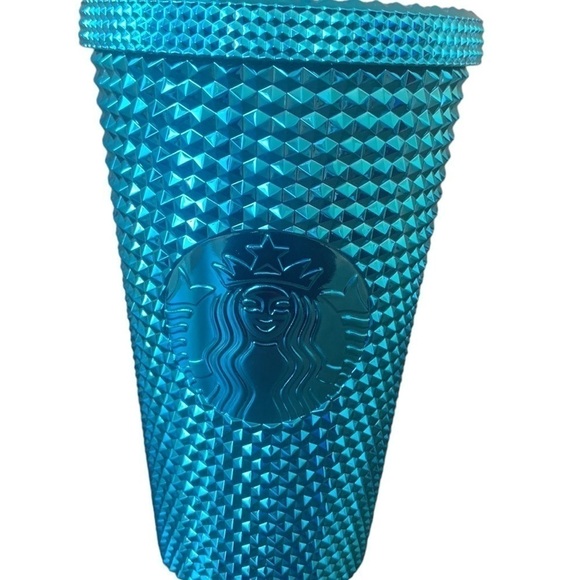 Starbucks Blue Chrome Teal Studded 16 Ounce Travel Straw Cup NWT - Picture 2 of 6